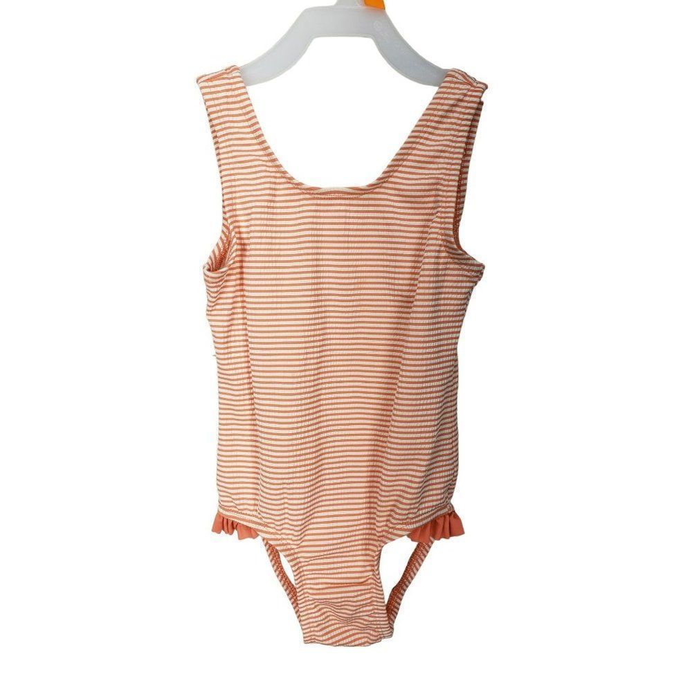 Cat And Jack Orange White Striped Back Bow‎ Size 5T Girls One Piece Swimsuit